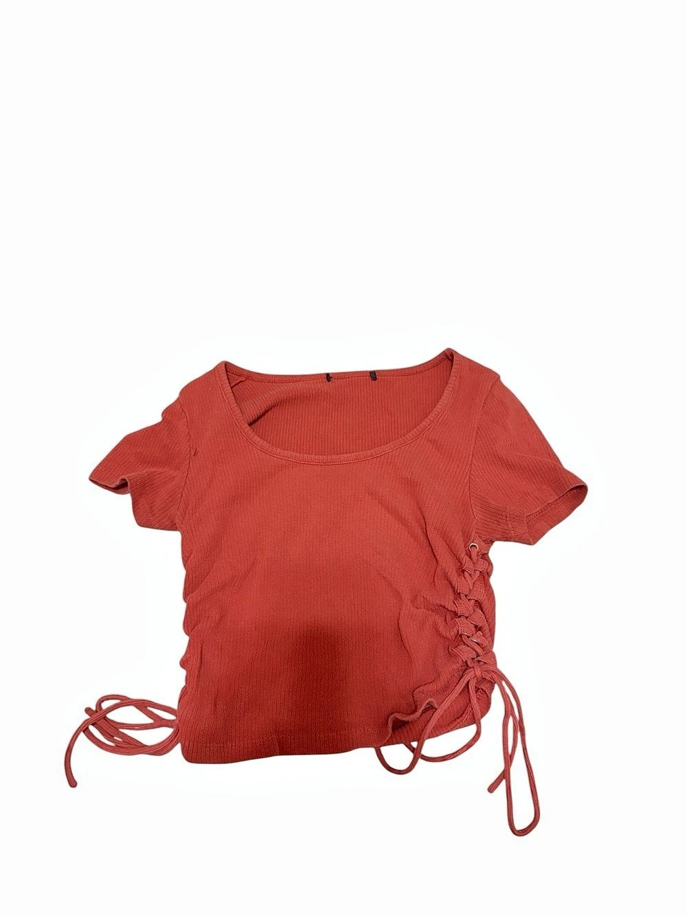 Ruched Side-Tie Crop Top in Red Like New